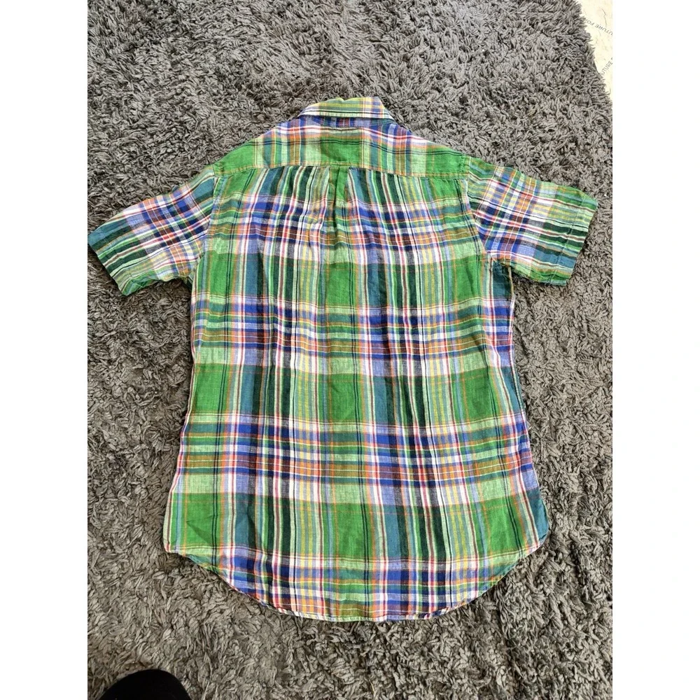 Polo Ralph Lauren Shirt short-sleeve green plaid linen button-down Mens L